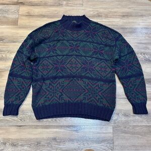 VTG Nautica Hand knit heavy weight cotton mock neck boxy sweater sz large
